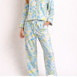Piyama Peta Sleep Set Pants Aurora Blue Funky Bridal Party Vacation Resort XXXL